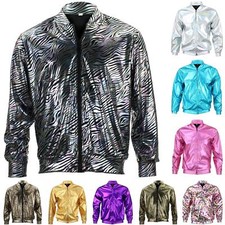 Unisex Shiny Bomber Jacket Fancy Dress Top Shiny Fish Scale Mermaid Gold Silver