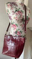 Vintage Burgundy Genuine leather crossbody bag mock croc - Joshua Taylor 12x10x6