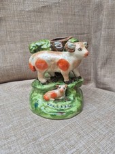 Vintage Staffordshire Flat Back Figurine Ram And Lamb Sheep Spill Vase