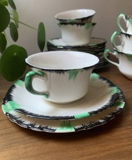 Art deco trio - teacup, saucer, cake plate (maybe Meakin?)