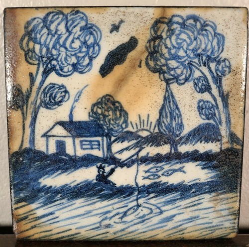 Antique large delft blue tile - large,