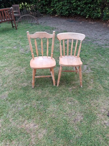 Pair pine dining chairs - pine,