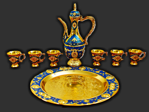 Coffee teapot cups tray - coffee, teapot,