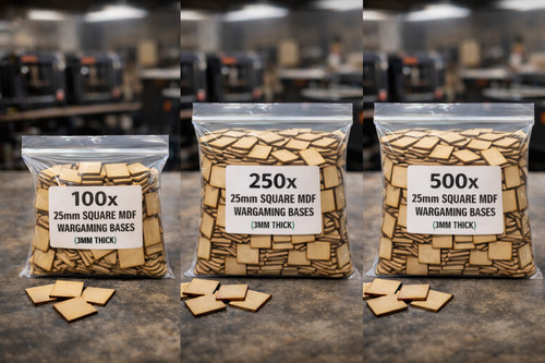25mm square mdf bases 3mm - 25mm,