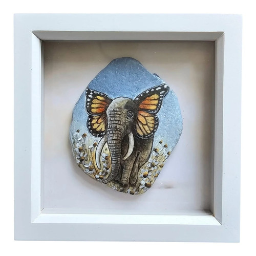 Hand painted stone - stone, elephant
