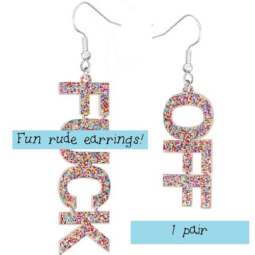 Pair rude swearing earrings - swearing,
