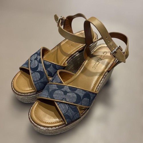 Coach wedge sole sandals denim - sandals,