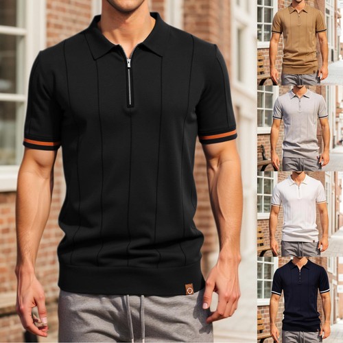 Men knitted polo shirt zip - knitted,
