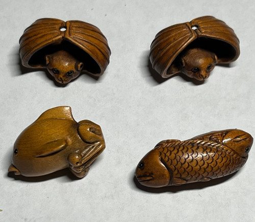 Four carved boxwood - four, japanese