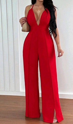 Women red neck wide leg - women’s, v-neck