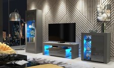 Living Room Furniture | Grey Gloss Doors | TV Unit & Display Cabinet | Free LED