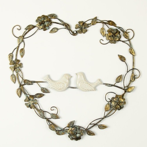 Metal gold heart - metal, birds