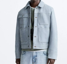 ZARA MENS Blue LEATHER JACKET size M/Medium 40UK/USA 4720/310/400 NEW