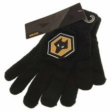 Wolverhampton Wanderers FC Wolves Black Knitted Gloves  BNWT One Size Fits All