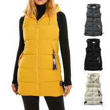 Womens Hooded Quilted Zip Up Gilet Waistcoat Padded Winter Vest Top Body Warmer