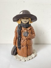 Lovely Handmade Unique Pottery Figurine Girl with Hat - 14cm