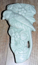 Vintage Celadon Pottery Wall Hanging Pocket Bird Posy Vase ~ Excellent