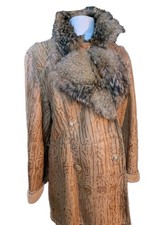 Reisler Lambskin Shearling Coyote Fur Coat Jacket 12 14