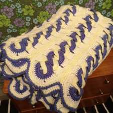 Huge King Size Chunky Twist Knitted Purple Yellow Blanket Throw Bedspread