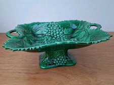Vintage Green Majolica Pedestal Serving Plate Dish Bowl 12" Wedgewood Damaged.