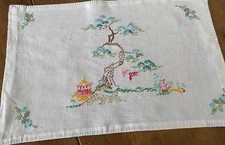 Vintage linen hand embroidered tray cloth