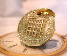 1967 Pocket Watch Chain Coin Fob Vintage Lucky Thrupenny Bit Old English 3d
