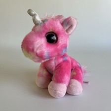 Aurora Soft Toy Cuddly Plush Pink Unicorn Big Eyes Stuffed Animal 7”