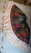 Beautiful hand embroidered Mexican silk black and floral circle skirt, 1980s.