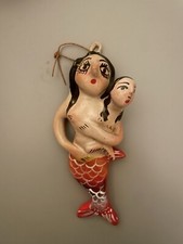 Mermaid & Baby - Oaxacan Clay Ornament  (Handmade + Hand-painted) from Mexico