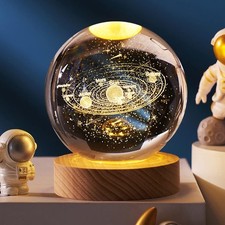 USB 3D Moon Planet Globe Galaxy Night Light LED Crystal Ball Table Lamp Bedside