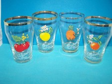 4 X BRITVIC 1970'S PURE FRUIT JUICE GLASSES VINTAGE BAR Damaged