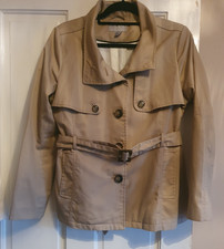 H&M Beige Neutral Linen Blend Short Trench Coat Jacket Size 16 Great Condition