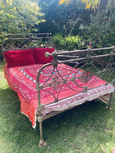 Antique iron and brass bed - antique,