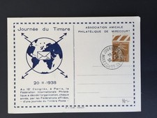 FRANCE 1938 STAMP DAY POSTCARD + POSTMARK ON 1c SEED SOWER