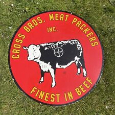 Double Sided Enamel Sign “Cross Bros Finest In Beef”  Butchers Shop Sign