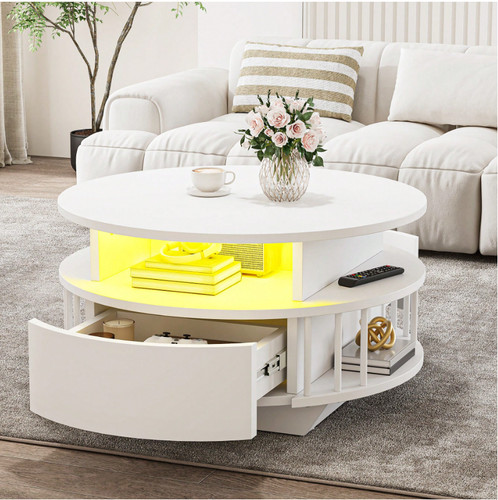 Round coffee table with - round, led