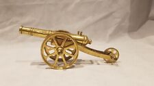 VINTAGE SOLID BRASS MODEL OF A CANNON 3 WHEEL CARRIAGE FIELD GUN