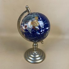 Antique Globe Metal Gold Stone World Gemstone Rotating Stand Desk Blue Vintage