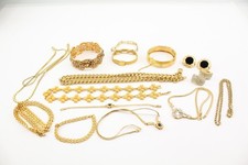 Gold Tone Jewellery Bangle Necklaces Rhinestone Clip Ons x 15