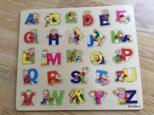 Wooden Alphabet Shape Large 40x35cm Tray Puzzle Peg Sorter