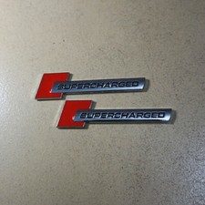 2x Red Silver Chrome SUPERCHARGED Metal Sticker Emblem Decal Badge Sport Utiltiy