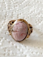 Antique 14ct Gold Angel Skin Coral Cameo Ring Full Hallmarks 1920s R314