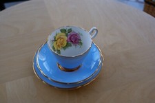 Harleigh Bone China Made in England Cup Saucer Plate Trio - Pale Blue