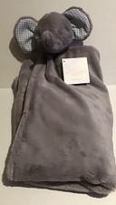 Mothercare Soft & Fluffy Elephant Large Comforter Blanket Grey Gingham Soft Toy