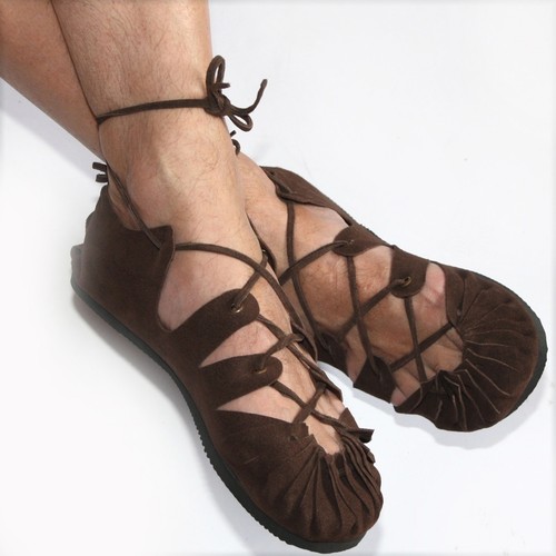 Leather brown shoes sandals - brown,