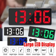 LED Electric Digital Alarm Clock Mains Battery Large Mirror Temperature Display