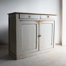 Antique French Grey Painted Walnut Buffet Cabinet, 19Th Century