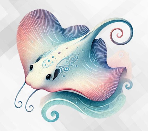 Watercolor stingray fish - stingray,