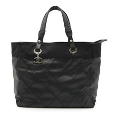 CHANEL Paris-Biarritz Tote MM Bag, Handbag, Coated Canvas, Black, A34209