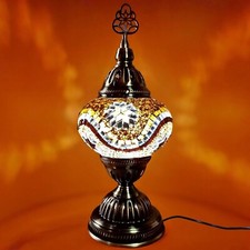 Turkish Moroccan Bronze Table Lamp Colorful Mosaic Glass Desk Light + Free Bulb